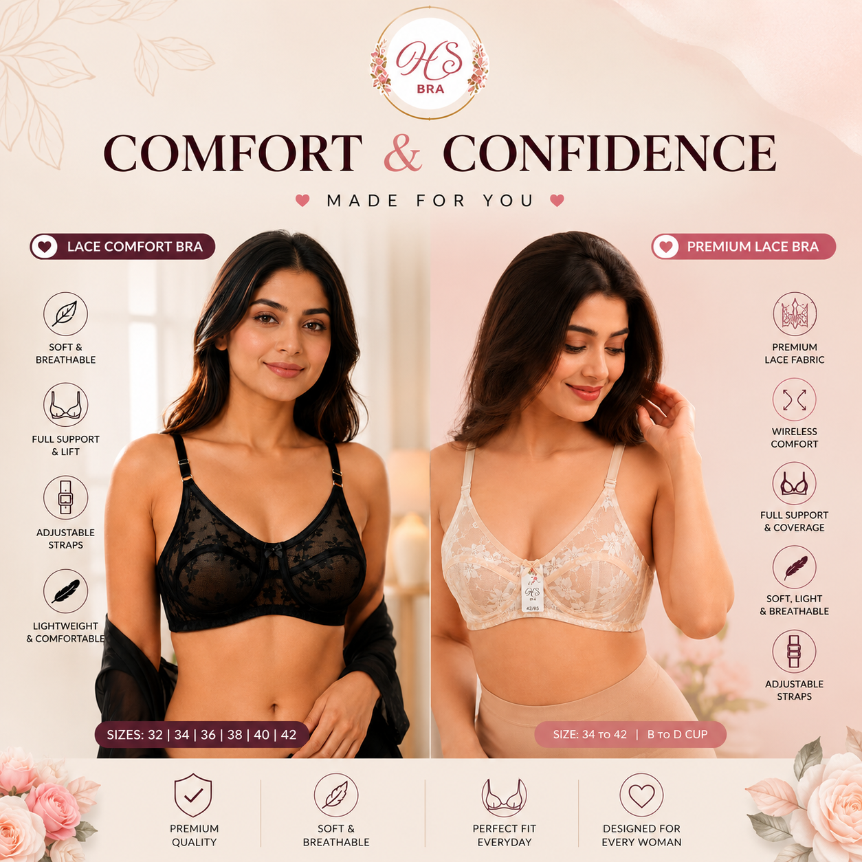 Elegant Floral Pure Cotton Non-Padded Bra
