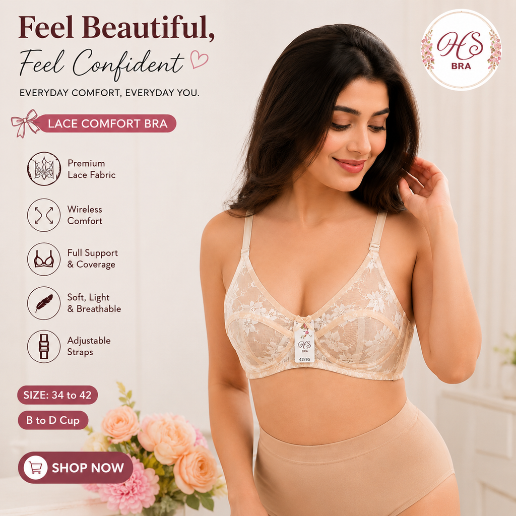 Elegant Floral Lace Support Bra for Women – Soft & Breathable